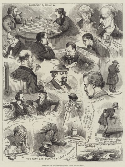 Schetsen op het internationale schaaktoernooi door Alfred Courbould